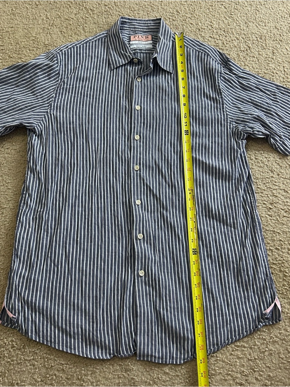 PINK Thomas Pink Jermyn Street London Striped Button Shirt Mens XL Linen Blend - Picture 8 of 8